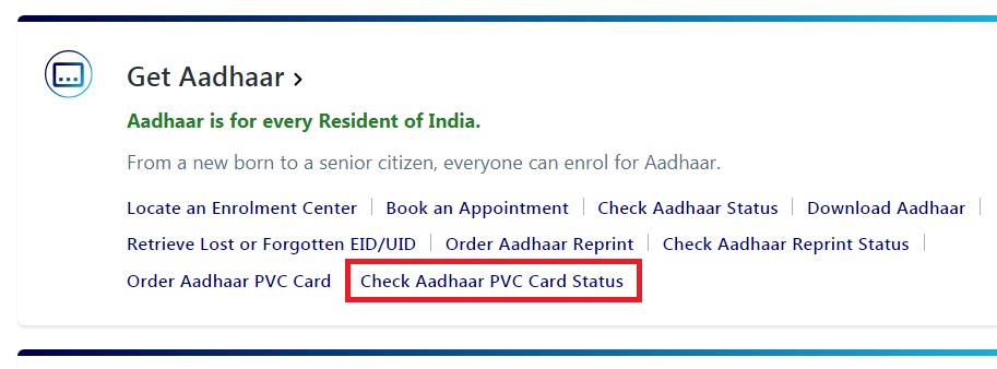 check aadhar pvc card status